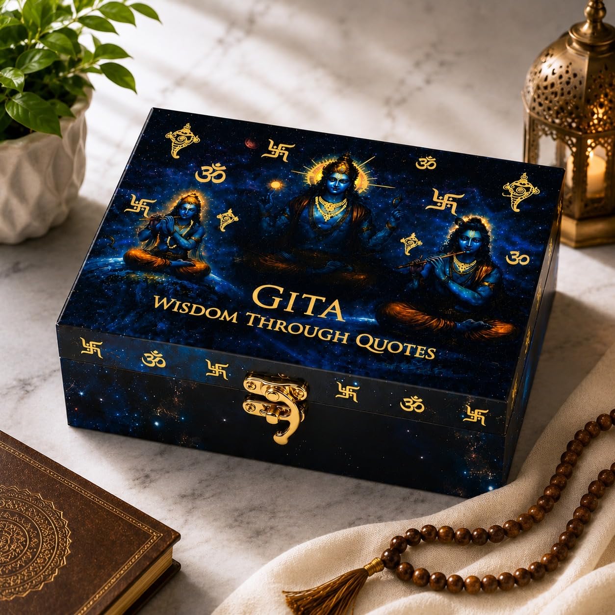 Bhagavad Gita Wisdom Box – 35 Inspirational Quote Cards | Krishna Spiritual Gift Box | Daily Motivation, Mindfulness & Meditation Quotes | 7 * 5 * 2.5 inch box Gift for ALL (blue)-image-34