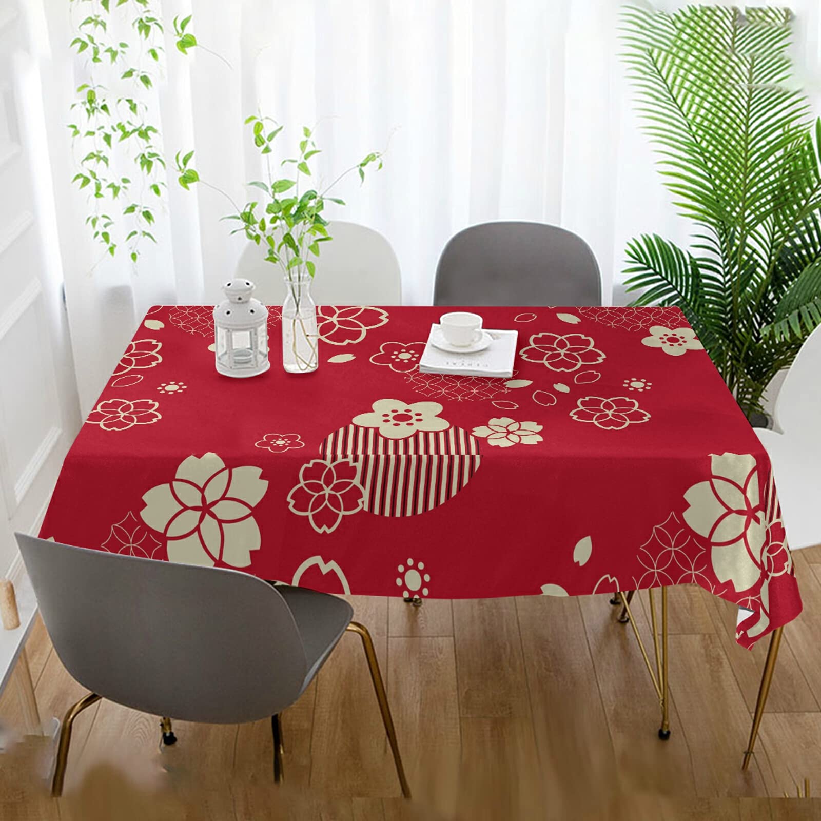 Amazon｜テーブルクロス テーブルカバー 食卓カバー 家庭用 赤 花柄