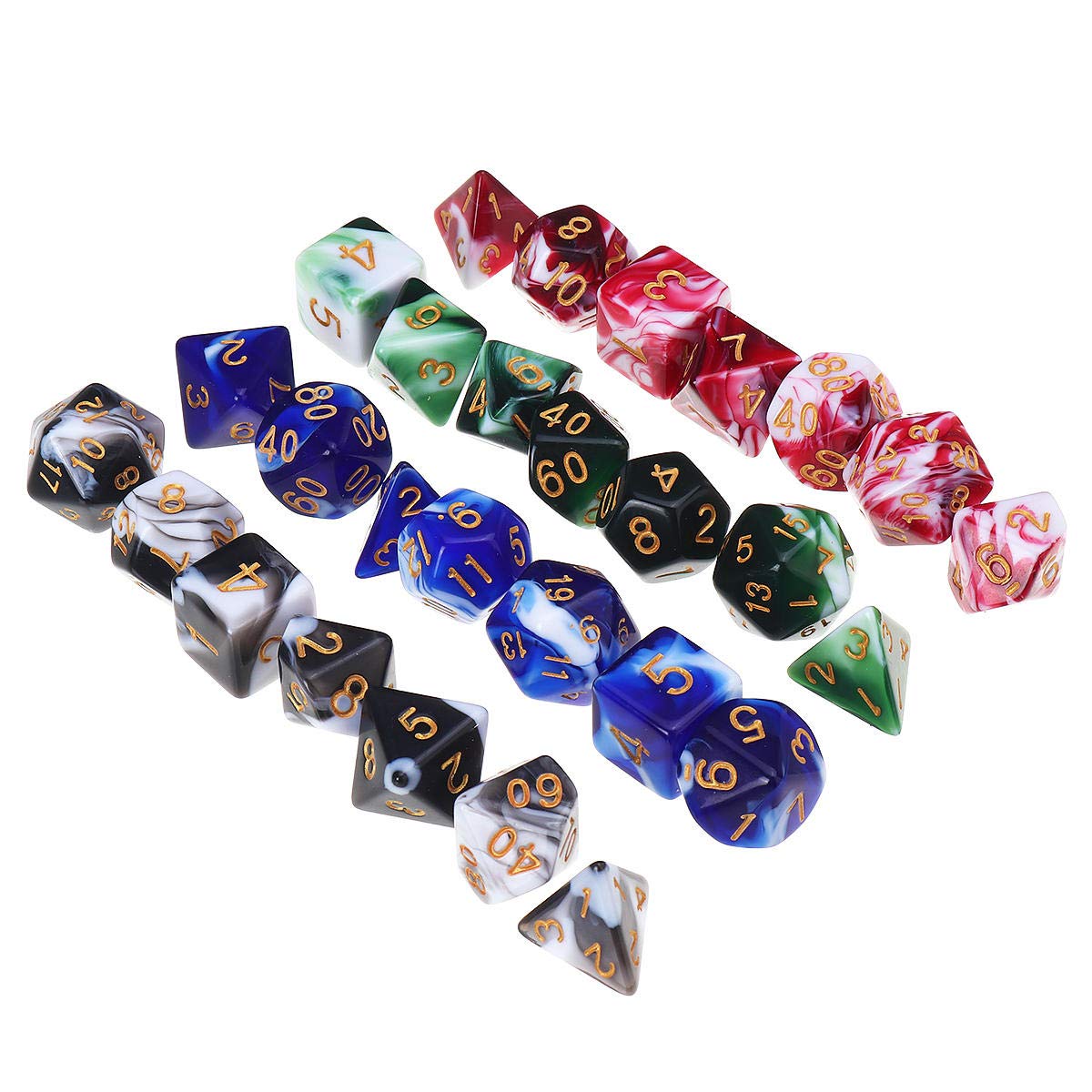 Lot de 28 dés polyédriques multi-faces 4 couleurs avec 4 sacs