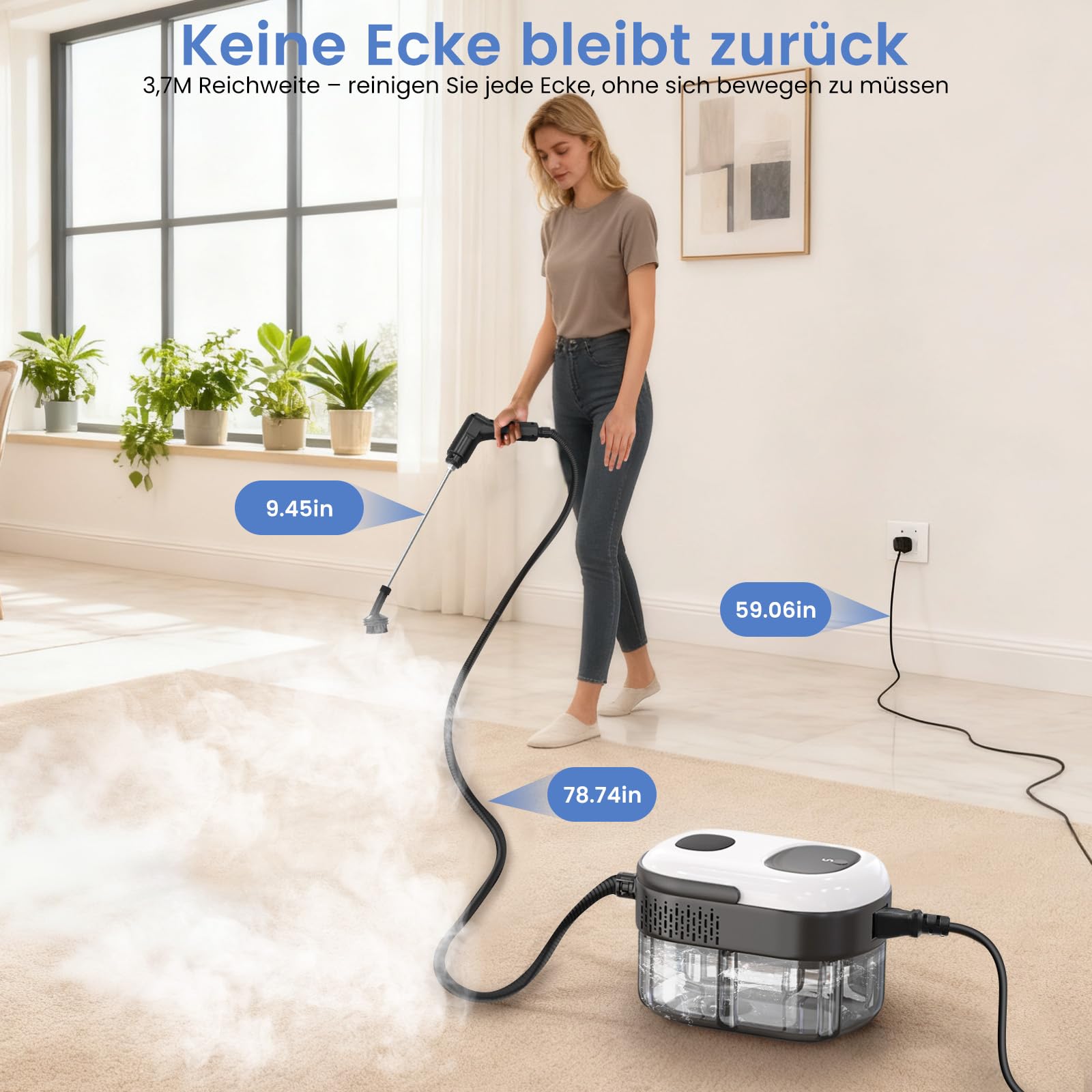 Granarbol 2500W Profi Hochdruck Dampfreiniger Handgerät für alles,15s Heizung 1.4L Handdampfreiniger,mit 18 PCS Reinigungsset und Verlängerungsstange,für Boden Polstermöbel Auto Bad Fenster,Entfetten