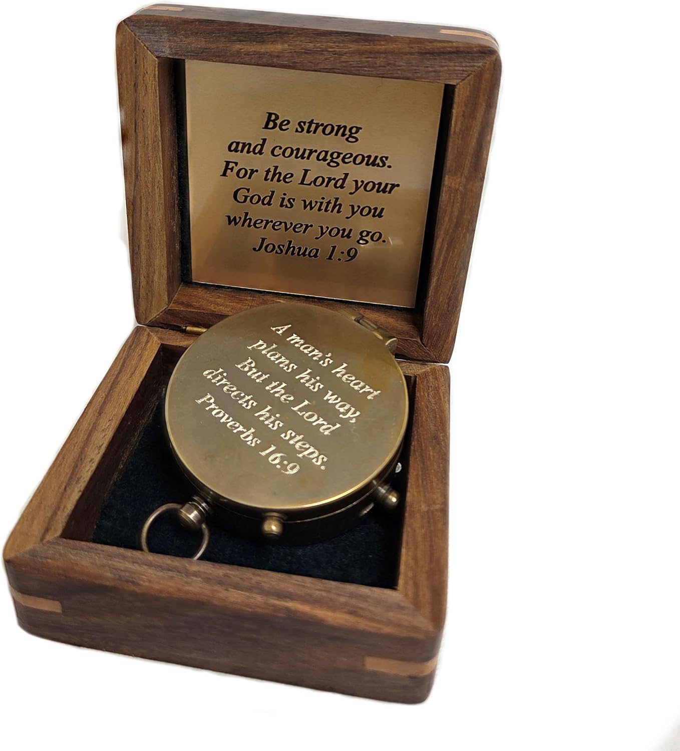 Proverbs 16:9 Engraved Confirmation Compass for Teenage Boys and Hardwood Box Personalized with Joshua 1:9 Brass Plaque | Religious Gifts for Men, Christian, Catholic, Baptism, Graduation