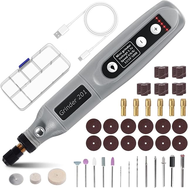 Cordless Mini Rotary Tool Set - 50Pcs Accessories 3.7V 5 Speed 3000rpm to 15000rpm Rotary Tool Kit USB Rechargeable with Light Mini Electric Grinder for DIY Work Engraving Grinding Polishing