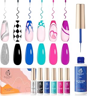 beetles Gel Polish Nail Art Gel Liner Set 6 Colors Cyberpunk's Futurism Gel Art Paint for Swirl Nails Neon Blue Hot Pink Colors Built Thin Nail Art Brush in Gel Pens Soak Off Uv Led Lamp Diy Home Gel