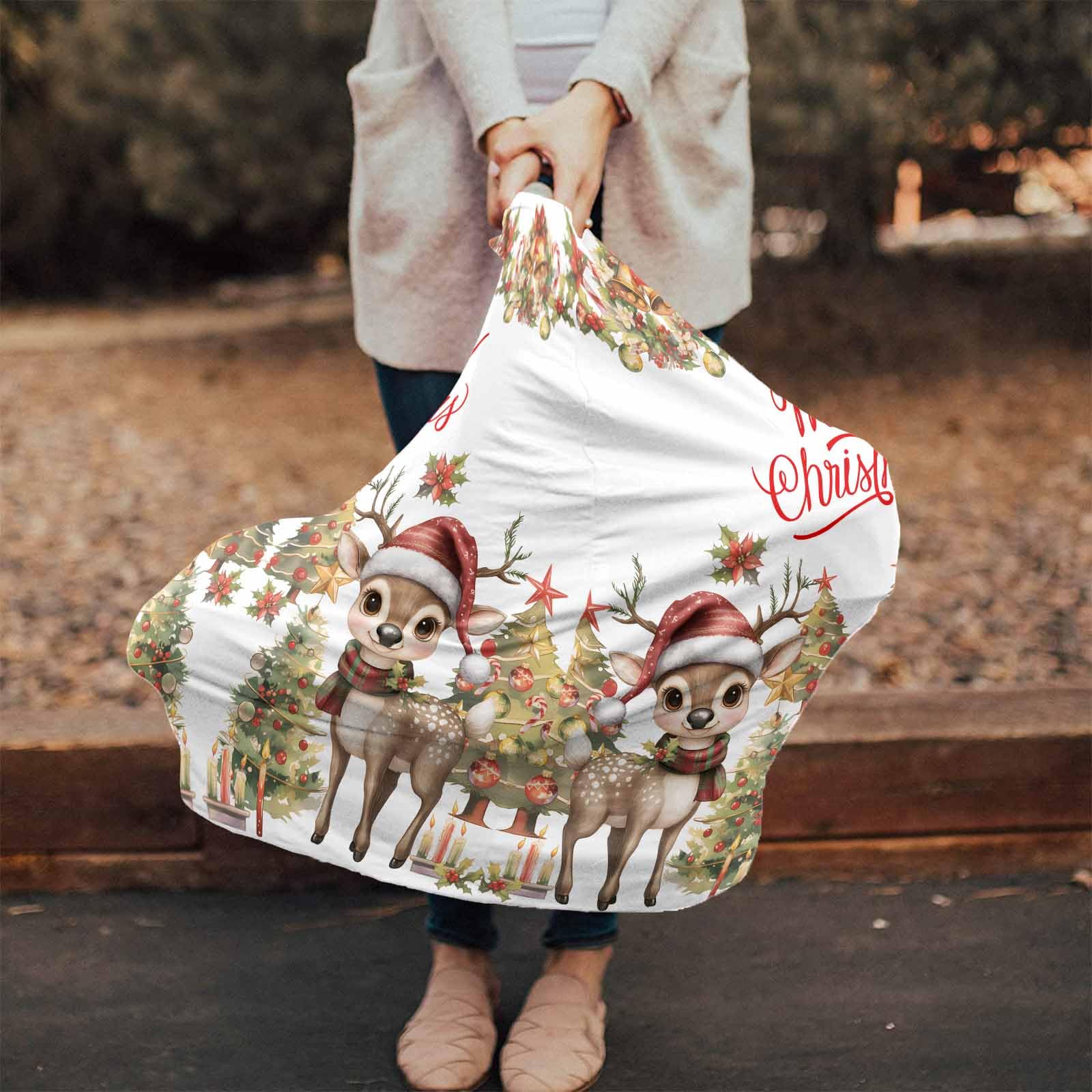 Nursing Cover for Breastfeeding Scarf, Christmas Tree Winter Deer Garland Bell Poinsettia Baby Car Covers Super Soft Multi Use for Canopy Shopping Cart Cover Blanket Stroller Cover