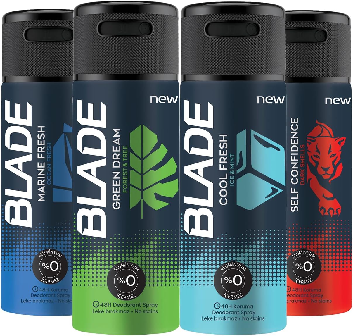 Blade Erkek Deodorant 4x150 Ml (Self Confidence,Green Dream,Marine Fresh,Cool Fresh)