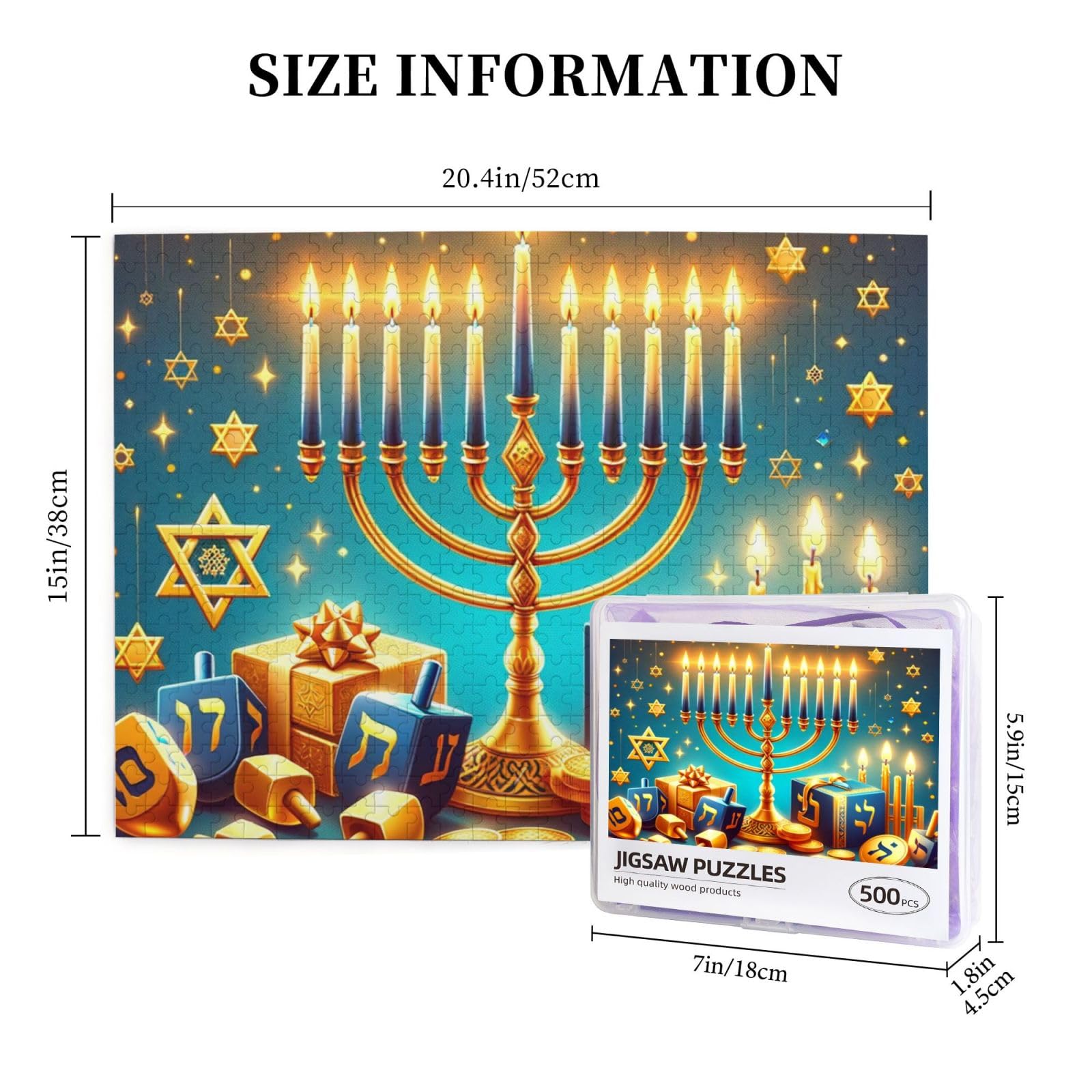Amazon.com: 500-Piece Wooden Puzzle in A Plastic Box Hanukkah-Lit