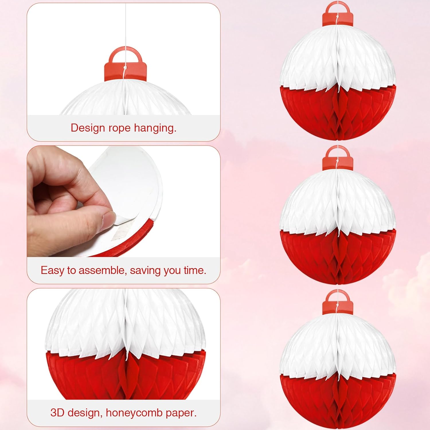 20pcs Fishing Themed Paper Honeycomb Ball Decorations Lanterns,Red & White for Fishing Party, Birthday, Fishermen Themed,Tables Beach Birthday Party and so on