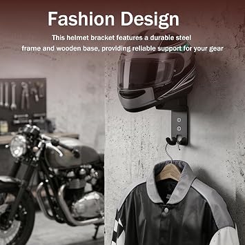 Motorcycle Helmet Wall Mount with Clothes Hanger Hook & Mounting Hardware