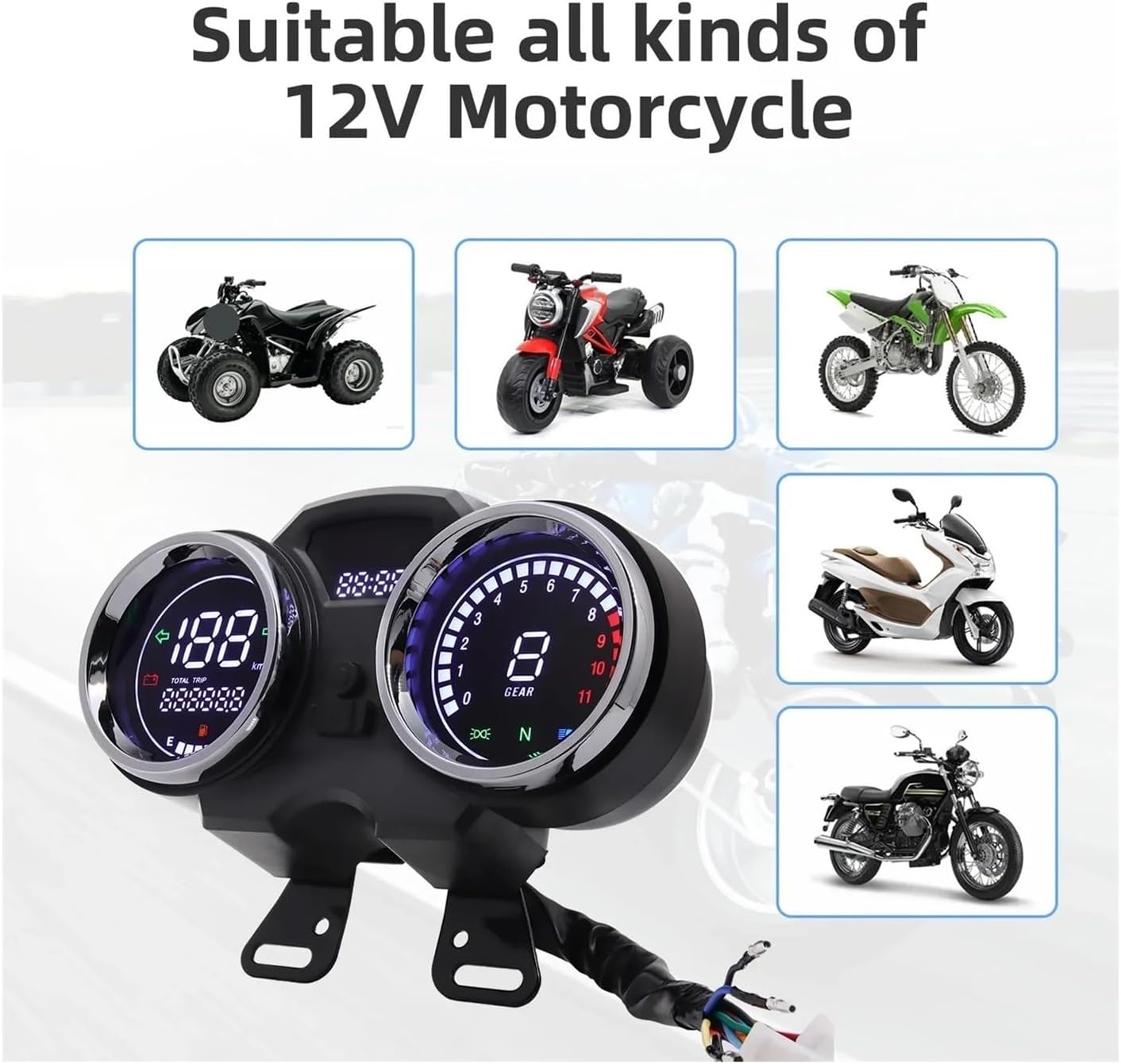 Motorcycle Speedometer Gauge Motorcycles Tachometer Tachometer Gauge for GN125 Universal Display Dashboard Odometer Motorcycle Digital Instrument