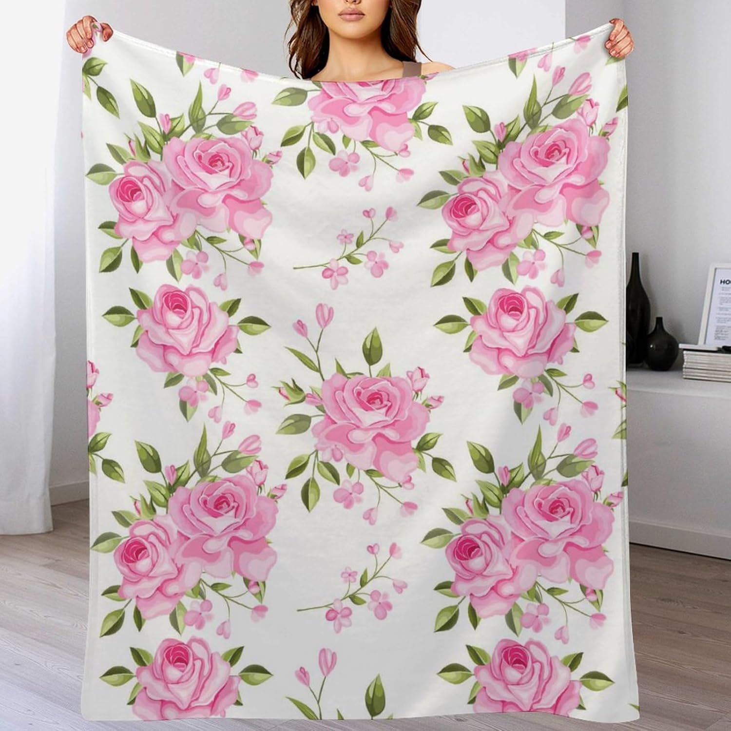 Pink Flower Throw Blanket Floral Decor Gifts for Women Men Super Soft Flannel Fleece Cozy Luxury Lightweight Blanket for Bed,Sofa,Couch,Camping and Travel Warm Fuzzy Blanket for All Season（50''x 60''） - Image 8