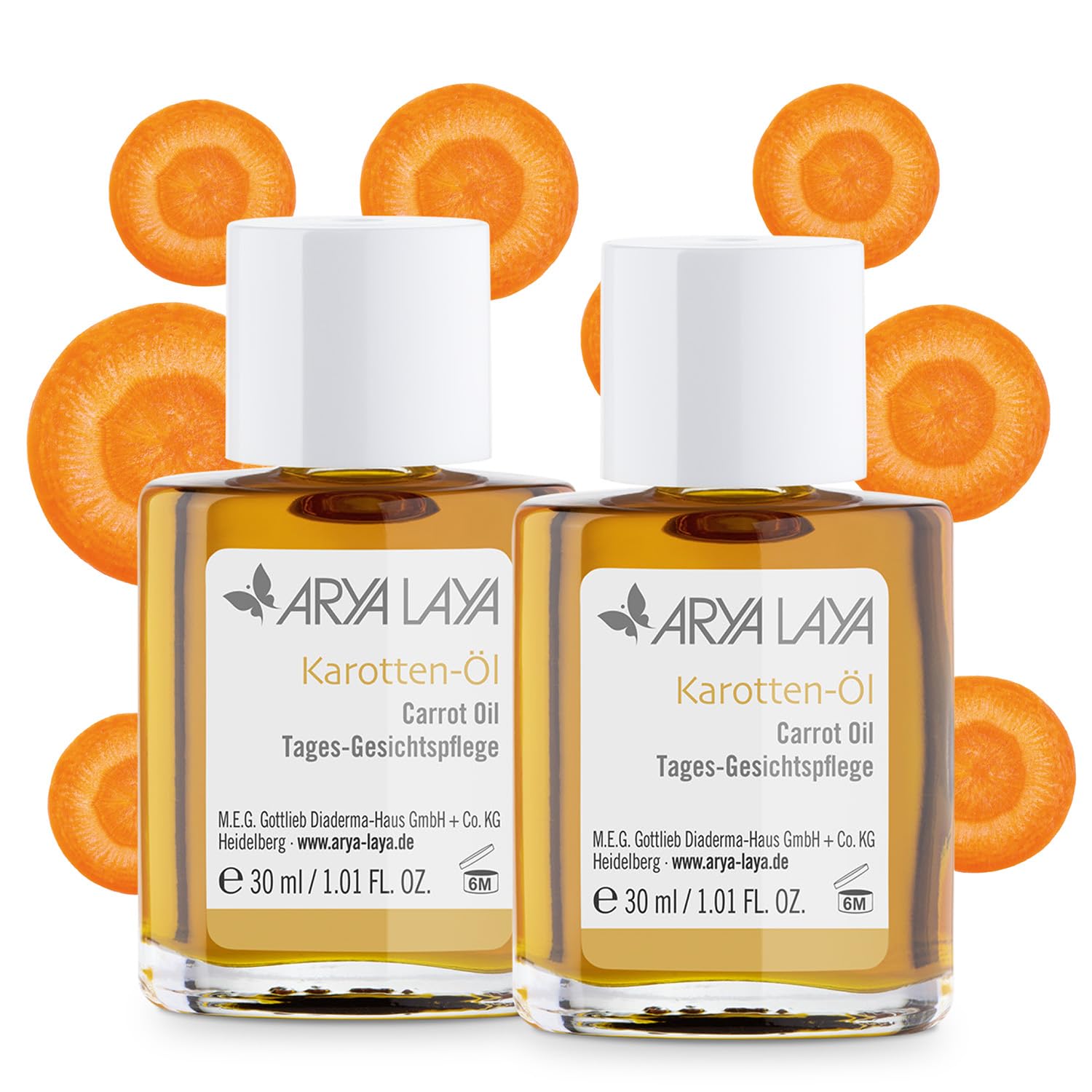 ARYA LAYA Karotten-Öl Tages-Gesichtspflege, 2 x 30 ml (Doppelpack) – Gesichts-Öl für viele Hauttypen, Tages-Pflege mildert Fältchen, für einen frischen und leicht getönten Teint,