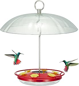 Kingsyard Weatherproof Hummingbird Feeder for Outdoors Hanging - Heavy Duty Metal lid with 6 Bee Guard Feeding Ports & Circular Perch, Built-in Ant Moat, Easy to Refill & Clean (12oz/Red) asin的图片
