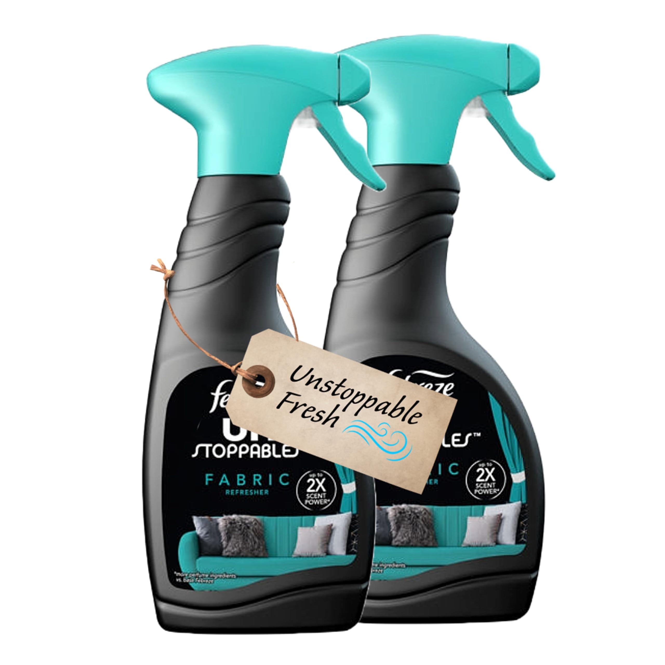 Fabric Freshener Room Spray Bundle - Pack of 2 x 500ml Unstoppable Fresh Scent Water-Based Formula Fabric Spray, Carpet Freshener, Odour Eliminator with Card. Room Freshener for Home Bulk Buy