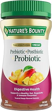 Natures Bounty Pre + Pro + Postbiotic Gummies for Digestive Health, Immune Support - Probiotic Gummies for Gut Health, Tropical Mango Flavor, 30 Ct