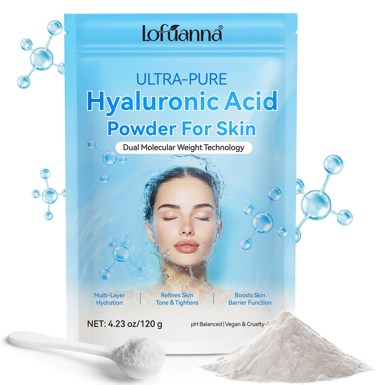 Hyaluronic Acid Powder,Pure Hyaluronic Acid Powder for Skin,Water-Soluble DIY Facial Serum for Face Hydration & Moisture