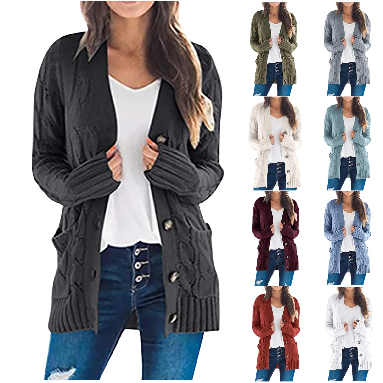 Cardigan Sweaters for Women Plus Size Button Down Sweater Mid Length Knit Sweater V Neck Knit Cardigan with