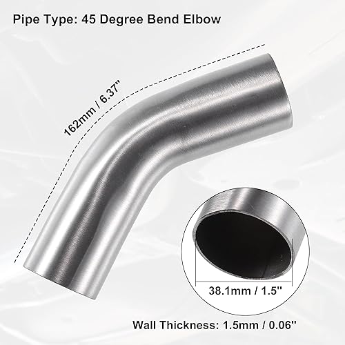 Miniatura 10 de X AUTOHAUX 1 Uds. OD 1.75 pulgadas 45 grados mandril codo curva SS304 tubo de acero inoxidable tubo de escape codo para coche sistema de escape