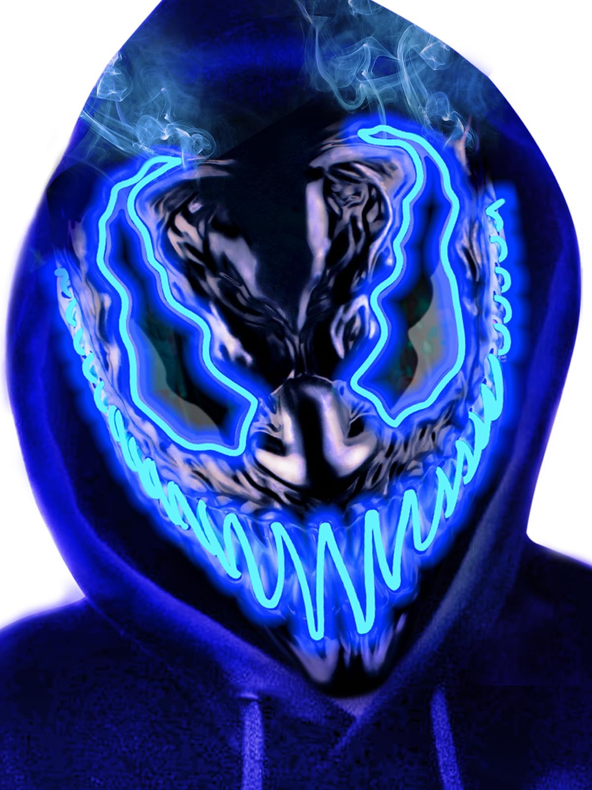 Quanquer LED Light Up Mask for Adults Kids, Unique Neon Glow Masks with Dark and Evil Glowing Eyes, Conspicuous Menacingly Cool Halloween Costume for Men Women Cosplay-Blue