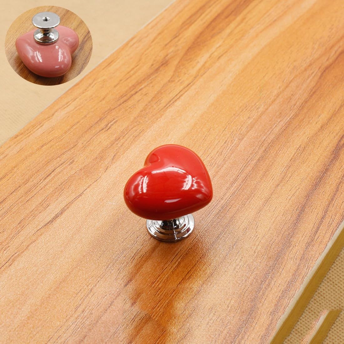 Ceramic Heart Dresser Knobs, [8 Pack] Lovely Mini Red Cabinet Knobs (Heart-Red)