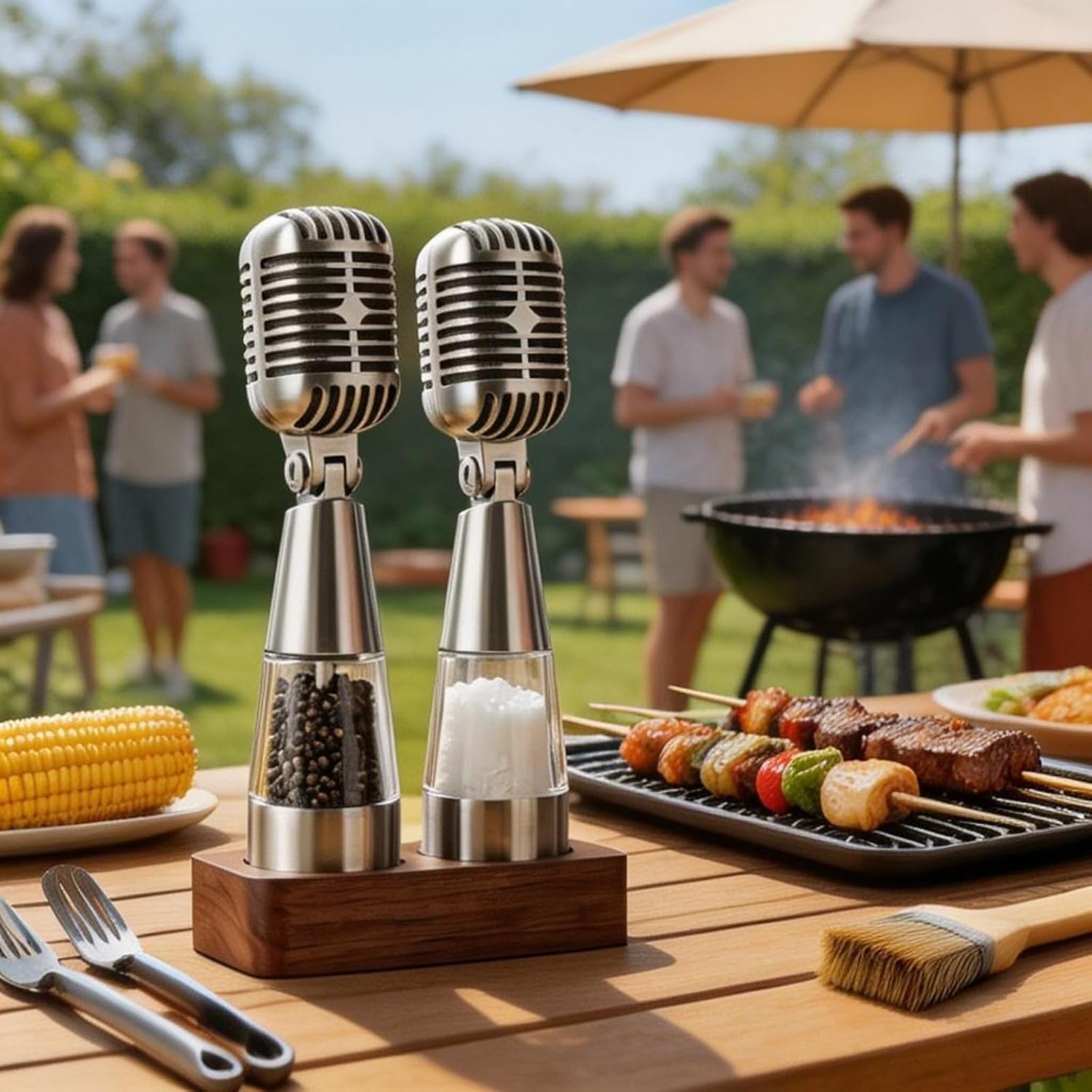 Multi-functional Microphone Seasoning & Grinder Set, Retro Vintage Spice Mill, Adjustable Coarseness Spice Mill, BBQ Grill Accessories, Novelty Kitchen Decor for Music Lovers (2 Pcs)