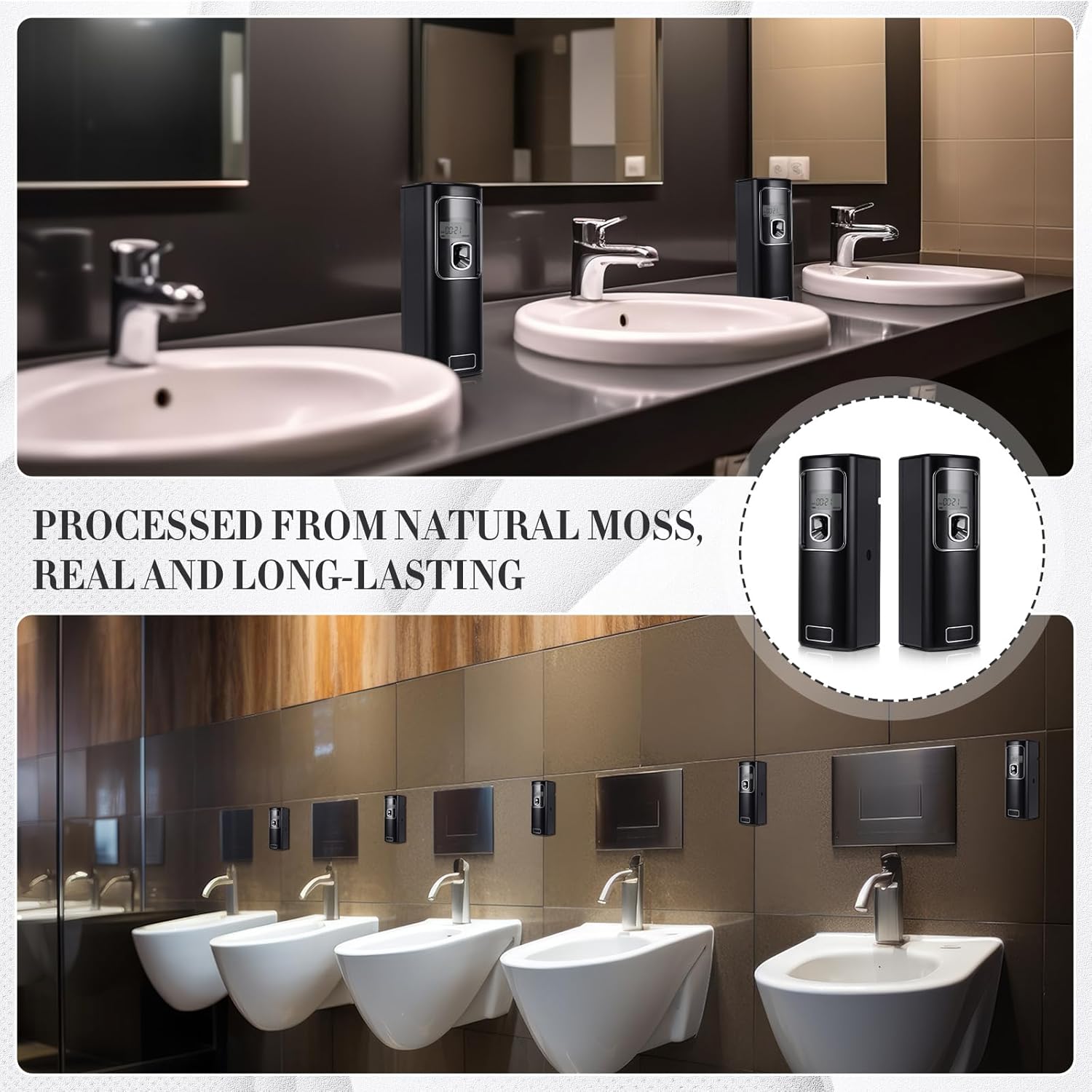 2 Pcs Automatic Air Freshener Spray Dispenser with Screen LCD Perfume Dispenser Wall Mount/Standing Capacity for Bathroom Hotel Office Commercial Place (Black)