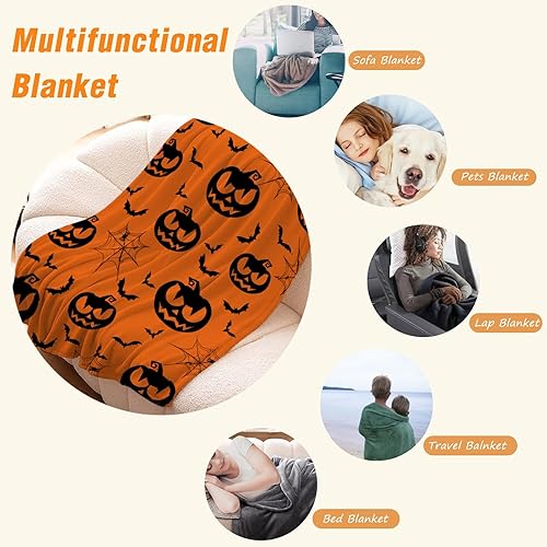 Miniatura 5 de YeeJu Manta de Halloween tamaño individual, color naranja, espeluznante calabazas, para sofá, cama, para exteriores, para Halloween, acogedora,