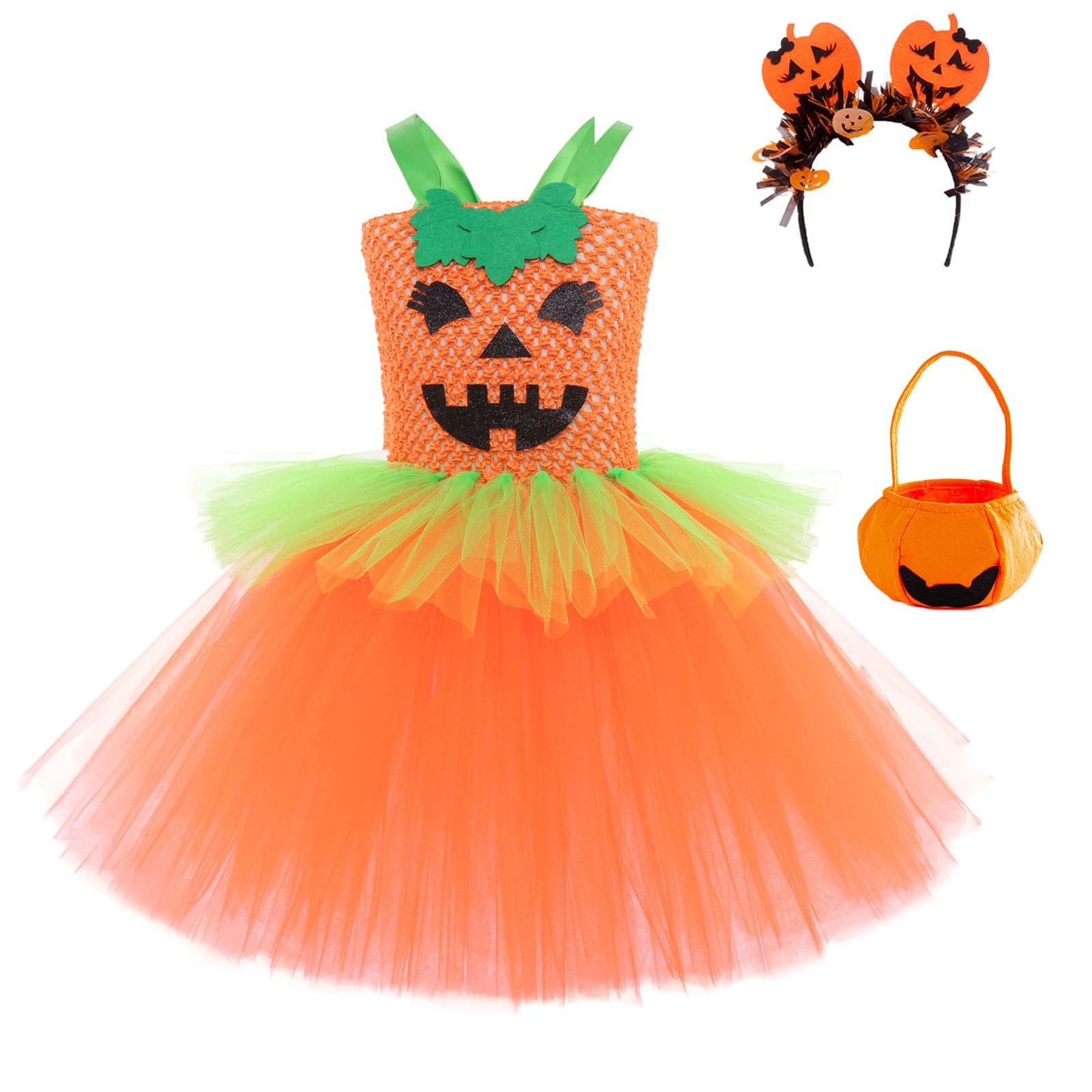 Generisch Incantevole abito da zucca per bambine, vestito di Halloween con gonna larga per spettacoli e feste