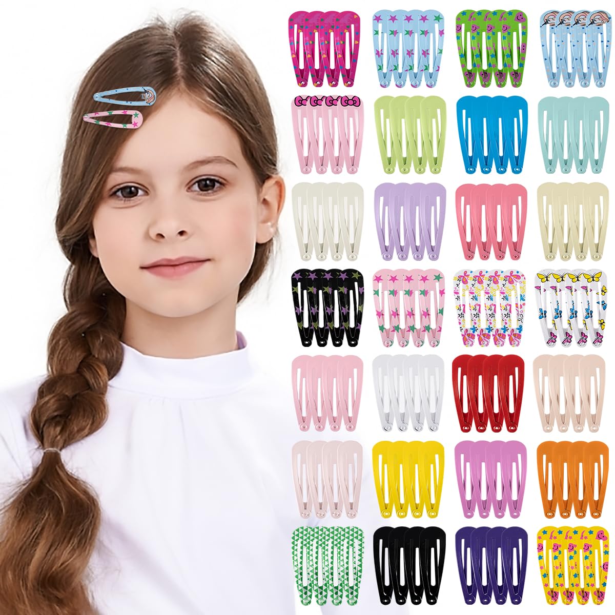 120 fermagli per capelli carini da 5 cm, bottone in metallo, colore caramello, regalo compleanno, 30 stili (stampati e uniti)