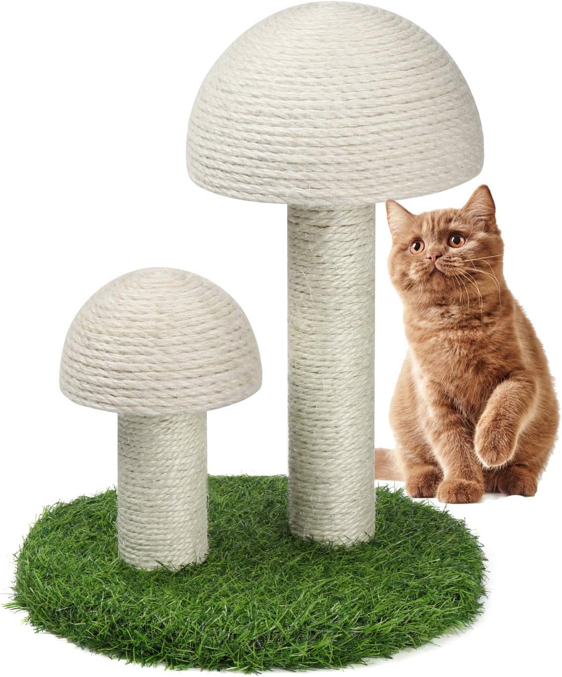 DRESSPLUS Cat Scratching Post, Mushroom Scratching Post, Natural Sisal Cat Scratcher Toys for Cats and Kittens (White)