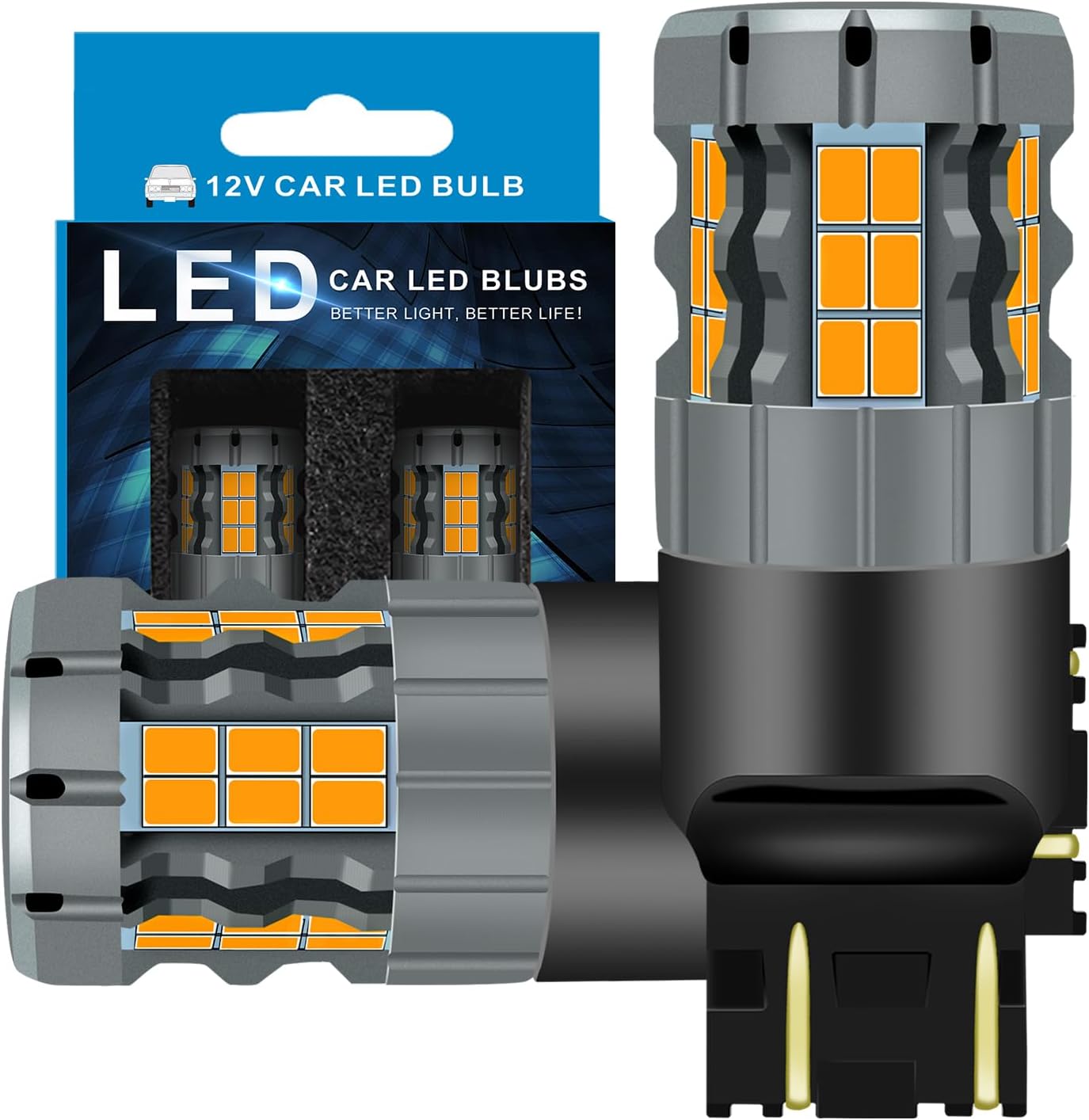 7443 LED Turn Signal Bulbs Compatible For Toyota Camry 2012-2023 (Front), 7444 Bulb, Amber Yellow, Plug and Play, Pack of 2