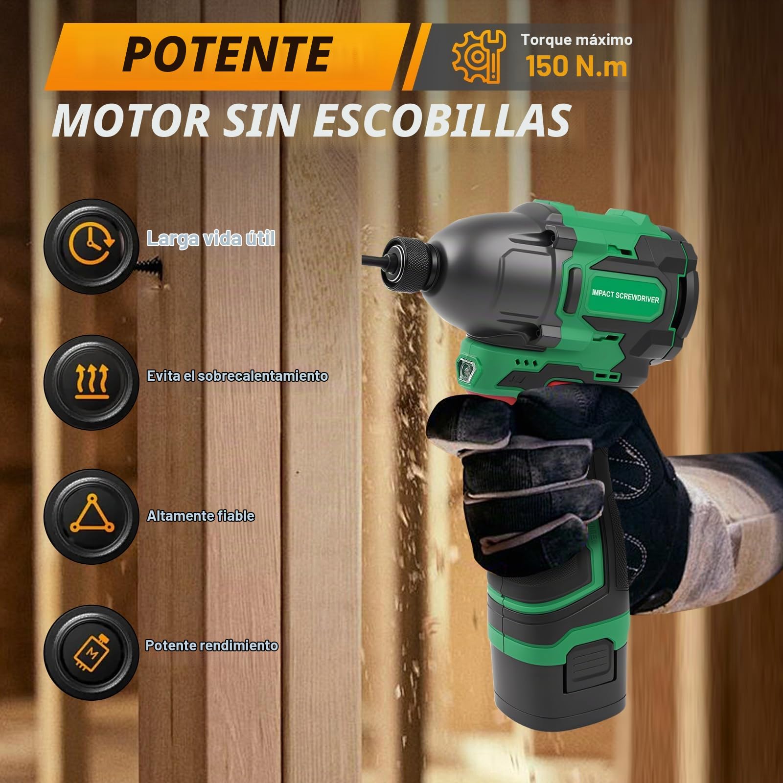 Taladro Percutor a Bateria 16,8V, Destornillador Electrico Inalámbrico con 2 Baterías 2000mAh, 150Nm, 3 Velocidad, Taladro Atornillador para Reparación y DIY