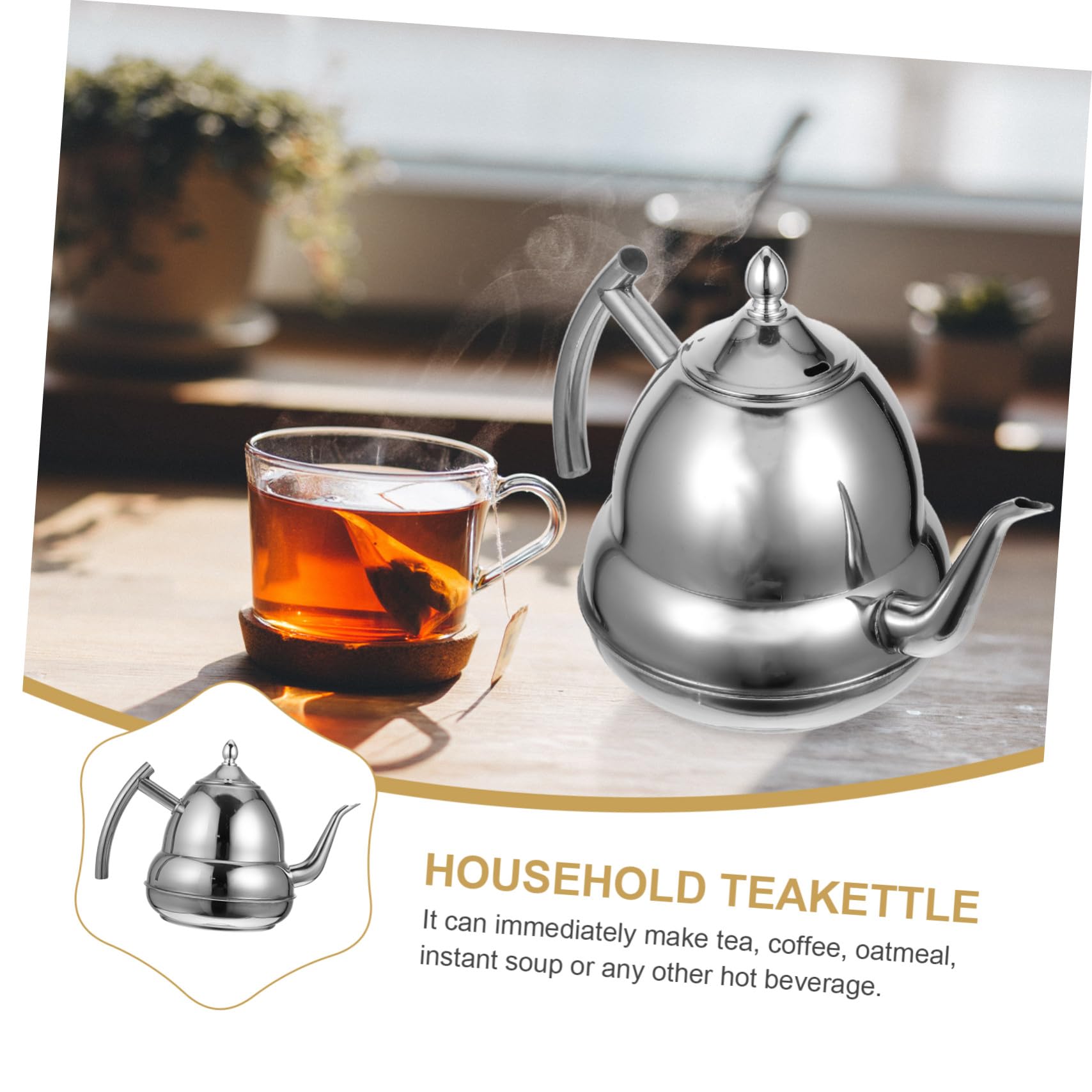 Uonlytech Bouilloire à Eau Chaude en Acier Inoxydable 1,8l avec Filtre Séparateur pour Thé, Résistante la Chaleur, Idéale le Bureau la Maison