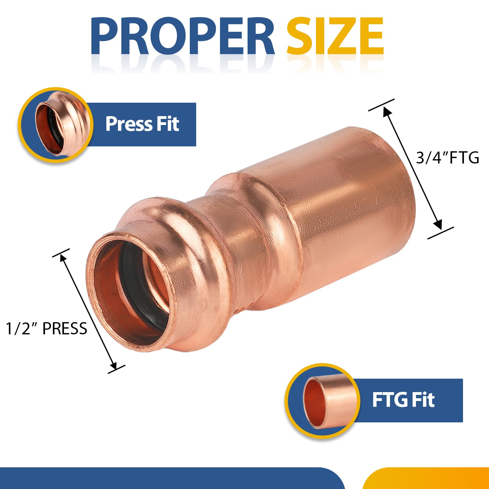 Paquete de 20 racores de buje de cobre GUOFIS, acoplamiento reductor de 3/4" x 1/2", acoplador de cobre LF para fontanería residencial y comercial (3/4"FTG x 1/2" de ajuste a presión) (PRESS031-20Pa
