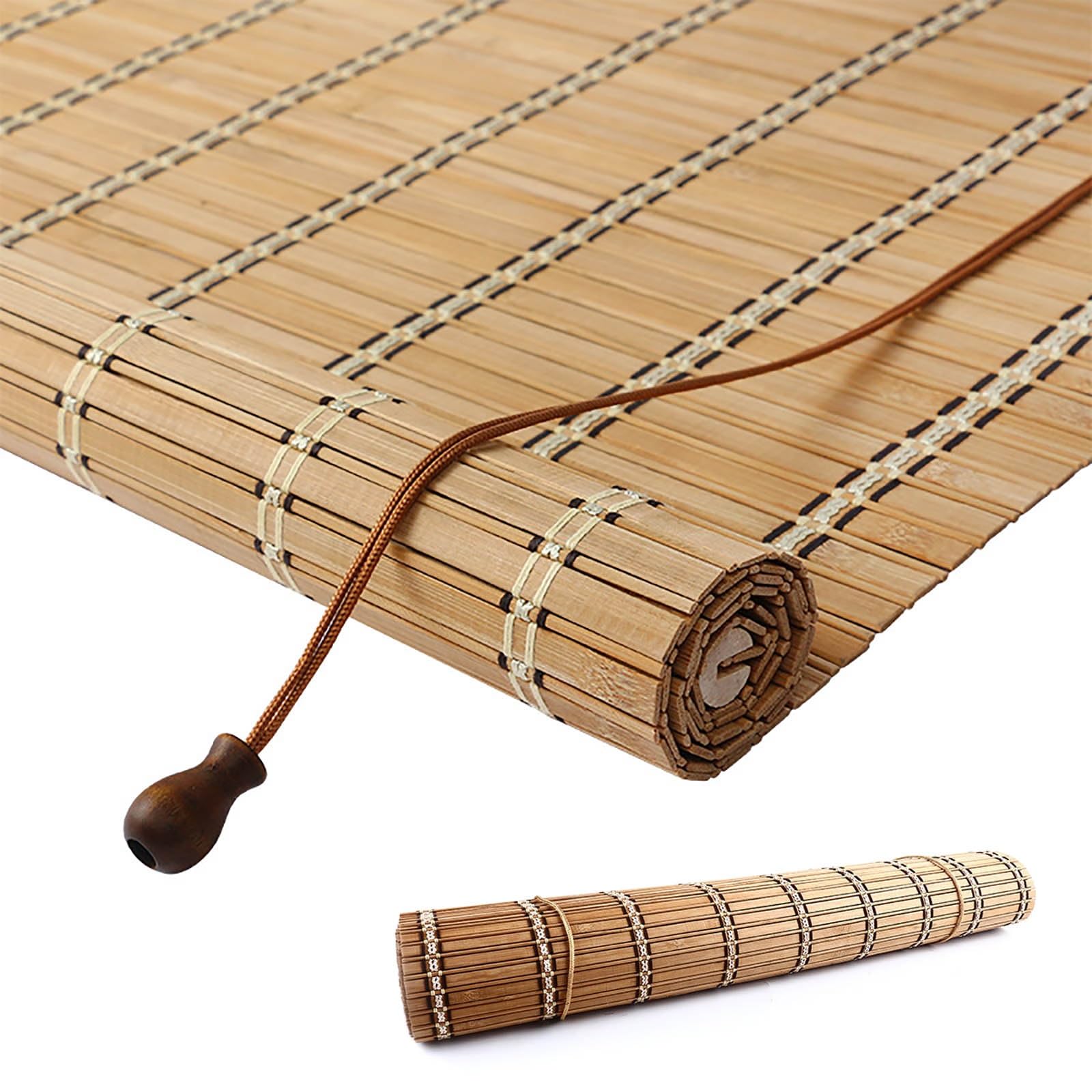 Store Bambou Intérieur Exterieur Rideau Store Enrouleur Protection UV Isolation Thermique Respirants Stores Venitien Bois Pour Chambre/Bureau/Jardin/Terrasse Personnalisables 45-180cm(W100xH200cm)