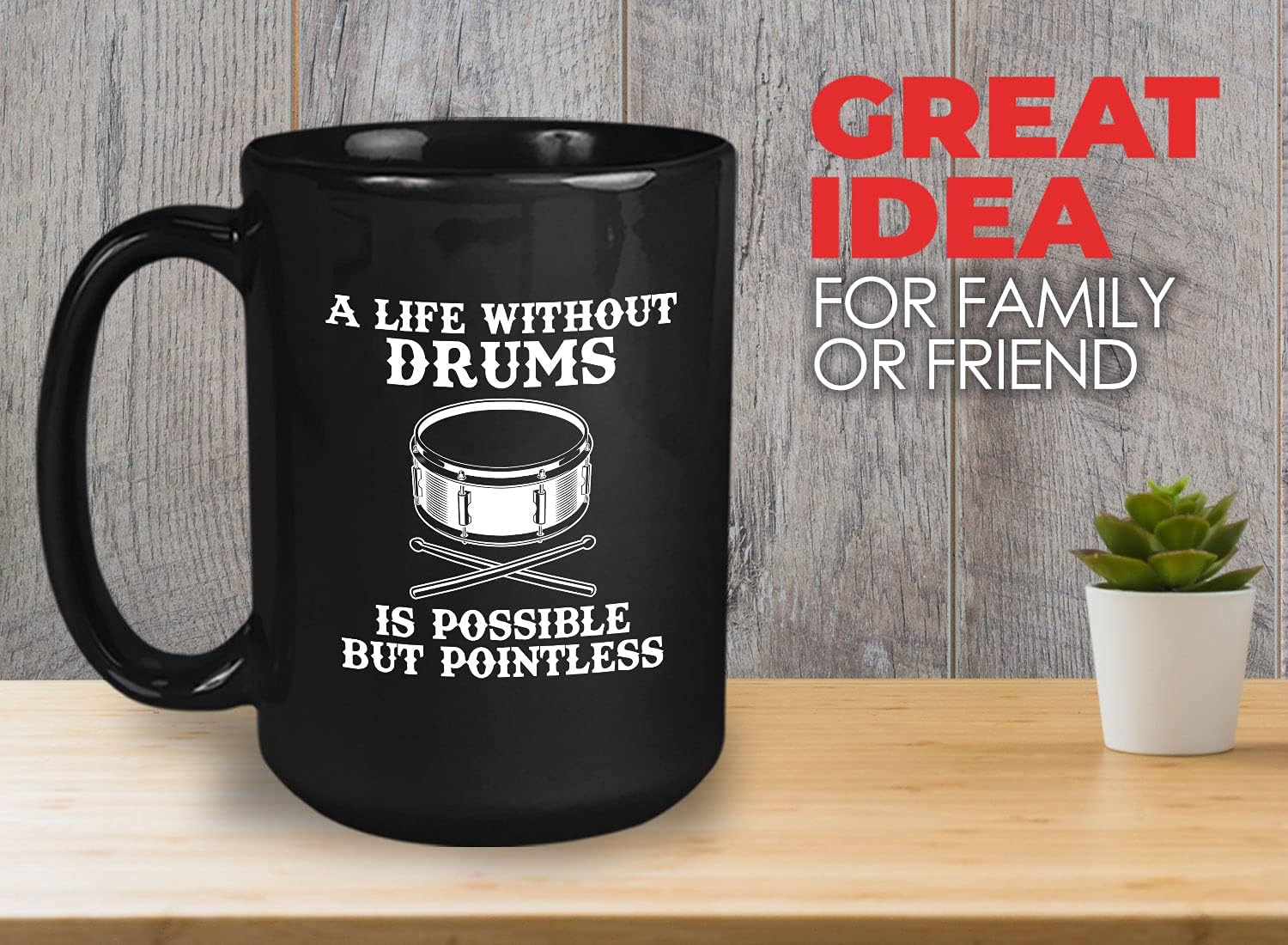 Bubble Hugs Music Coffee Mug - A Lfe Without Drums Is Possible But - Musician Drummer Percussionists Notes Listener Composer Voice Performer 15oz Black