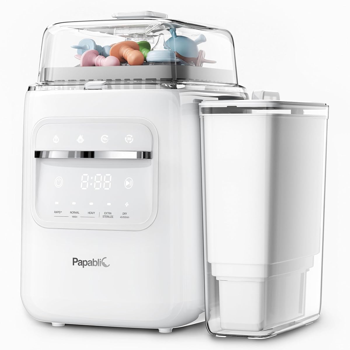Papablic SafeguardPlus Baby Bottle Washer with Water Purification, 8 Bottles Capacity, 12-Min Fast Wash, 360° Deep Clean Bottle Washer &Sterilizer &Dryer for Bottles, Pump Parts, Baby Essentials