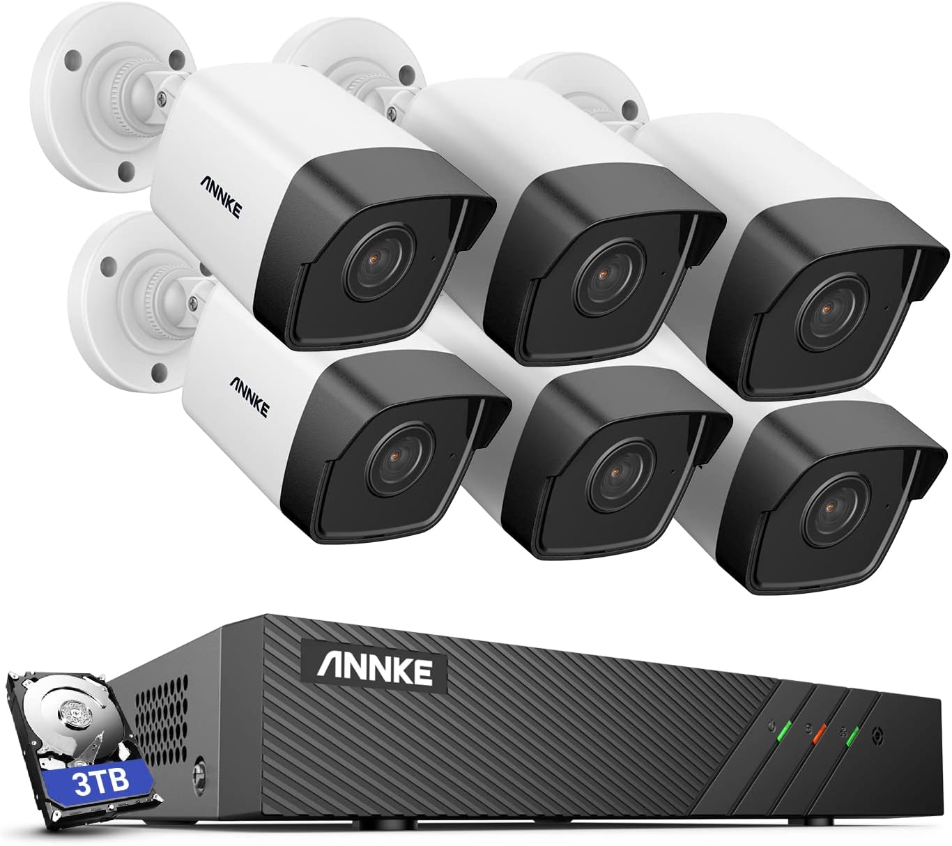 ANNKE 8CH Bullet PoE Security Camera System with 6MP H.265+ NVR, 6 X 5MP Outdoor IP Camera, Audio Recording, 100ft EXIR 2.0 Night Vision, IP67 Weatherproof, 24/7 Video Surveillance (3TB HDD)