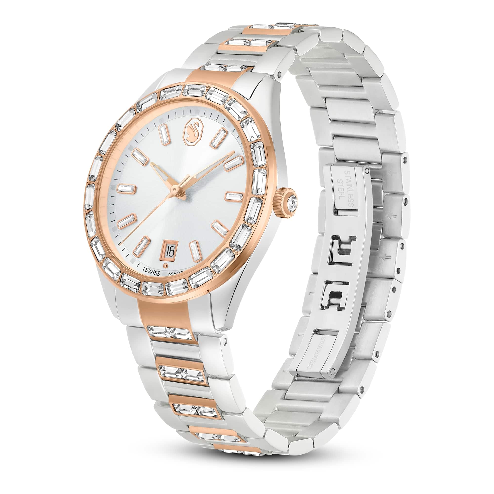 Swarovski Matrix Kollektion Date Uhr, Swiss Made, Metal Armband