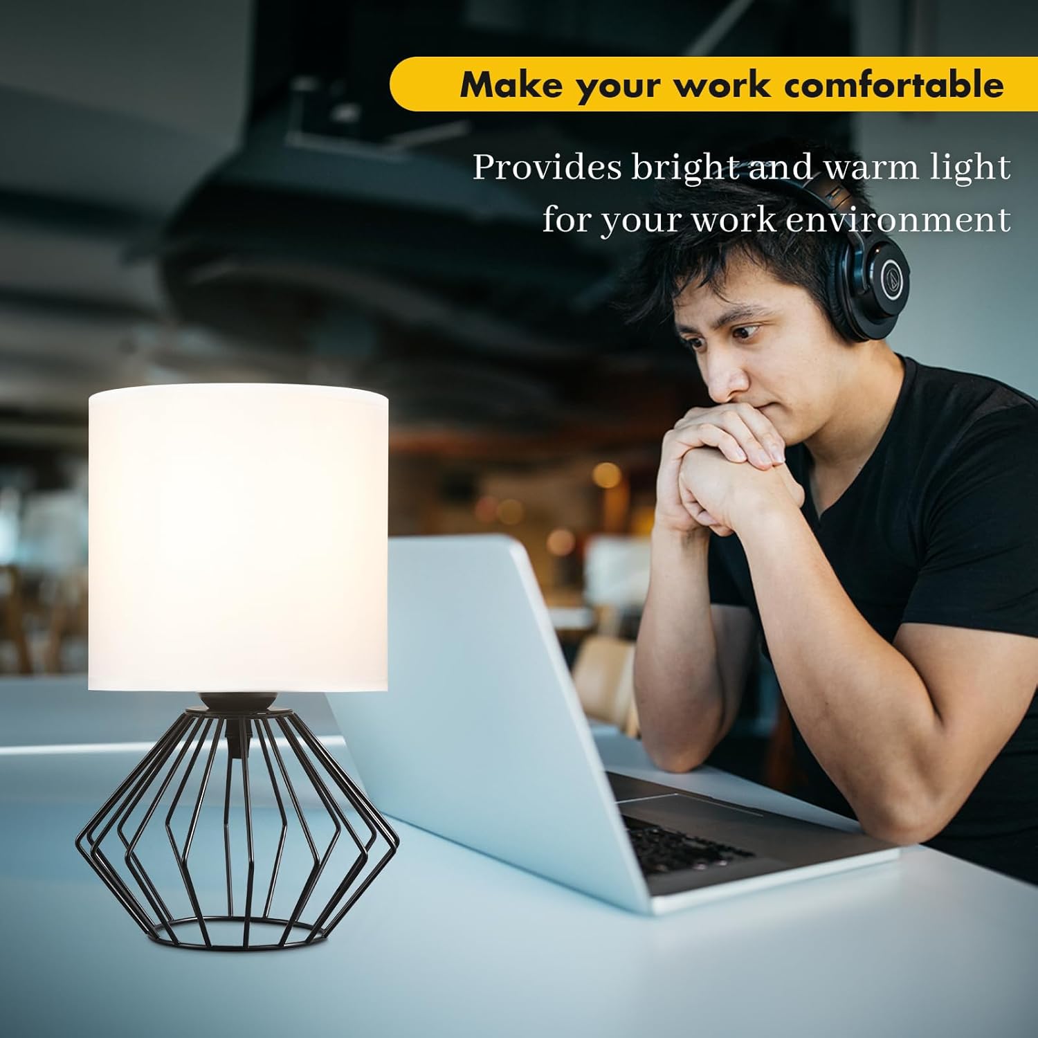 Hamilyeah Table Lamps Set of 2, Black Bedside With On/Off Switch, Industrial for Night Stands With White Fabric Shade, Modern Simple for Bedroom, Living Room
