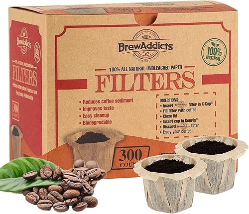 Brew Addicts Filtros de café desechables, 100 unidades, marrón, totalmente natural y sin blanquear, filtro de café de un solo uso para tazas K o
