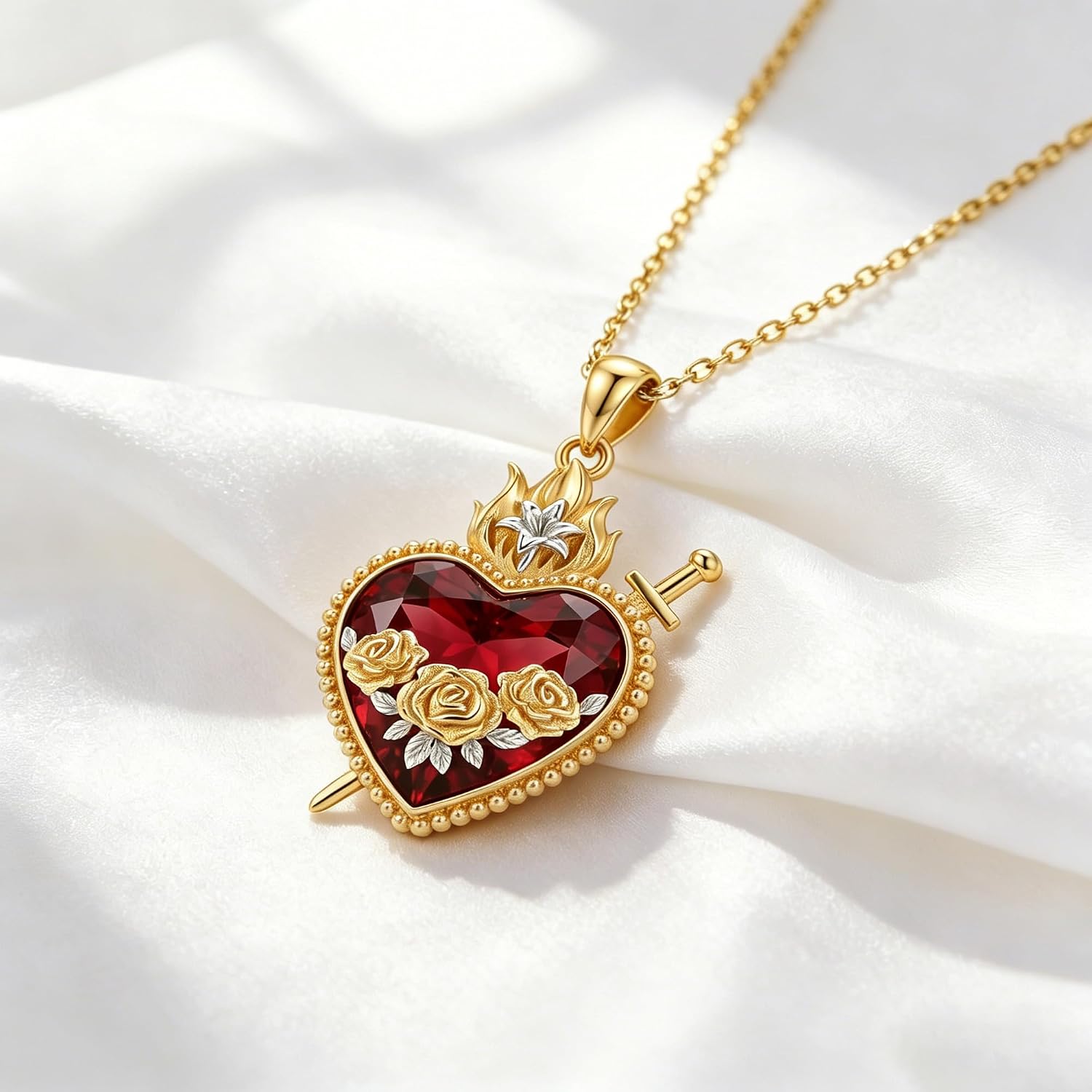 Immaculate Heart of Mary Necklace 18K Yellow Gold Plated Sacred Heart Virgin Mary Jewelry Gifts for Women Mom Wife