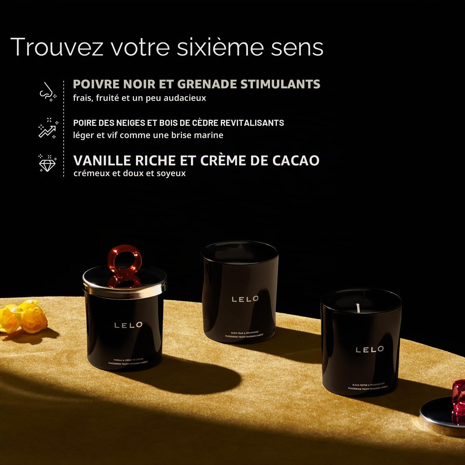 LELO Bougie de Massage Flickering Touch - Fond en Huile, Parfumée, Corporelle - Luxueux Traitement de la Peau - Parfum Vanille & Crème de Cacao