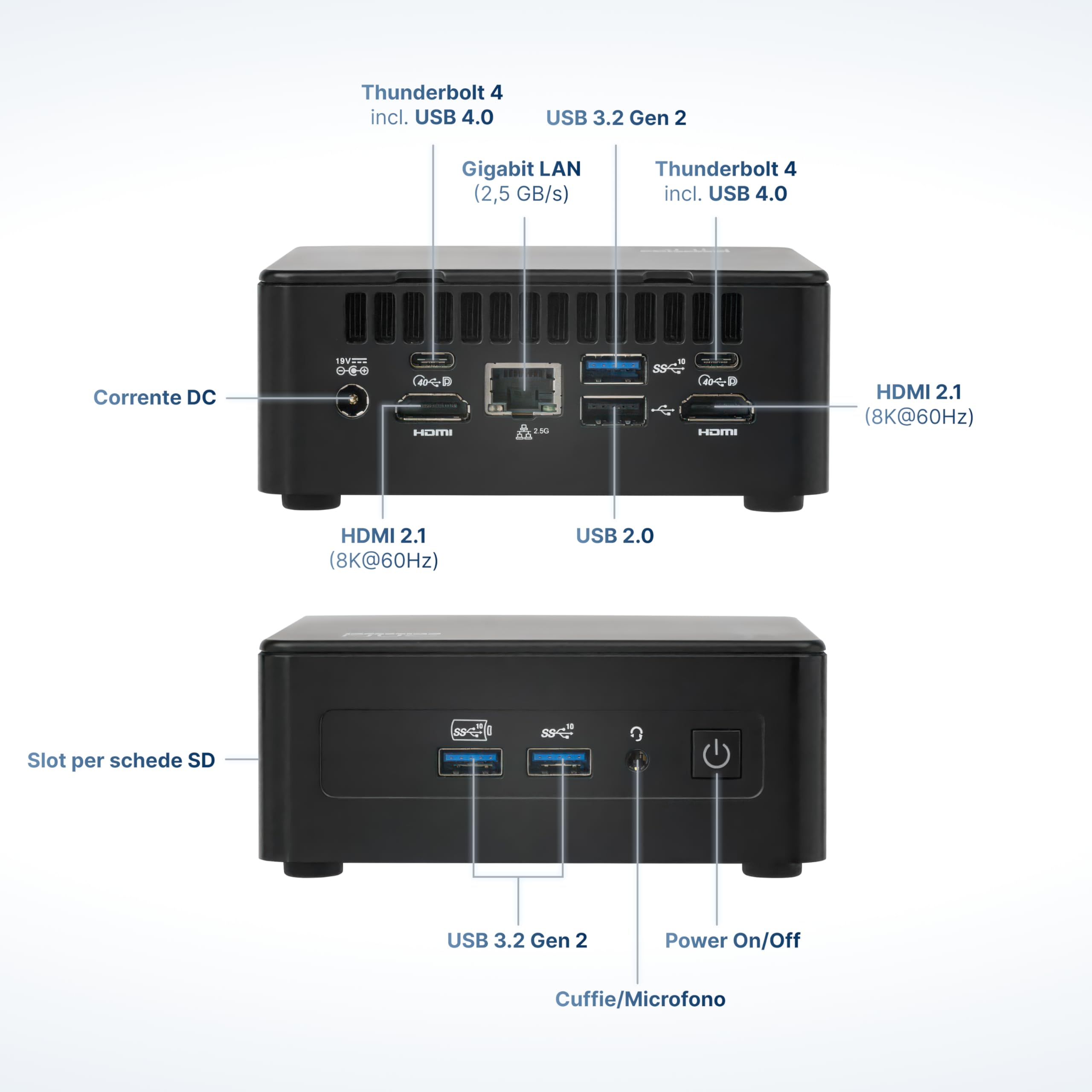 Pro Intel® Core-i3 12. Gen. Mini PC • NUC 12 Pro • 6 core, fino a 4,4 GHz • 8 GB RAM, 256 GB SSD • WiFi 6E, TB 4, BT 5.3 • Mini computer desktop • Grafica Intel Iris Xe • Windows 11 Pro