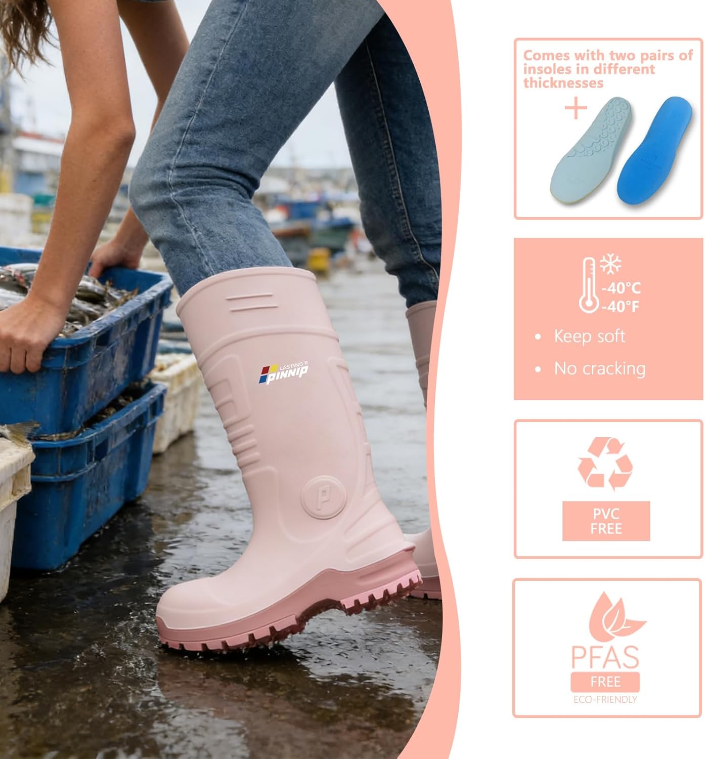 PU Rubber Boots for Women - ASTM Steel Toe & Puncture Resistant Safety, Waterproof Insulated Mud Rain, Anti-slip Garden Farm Work With 2 Insoles
