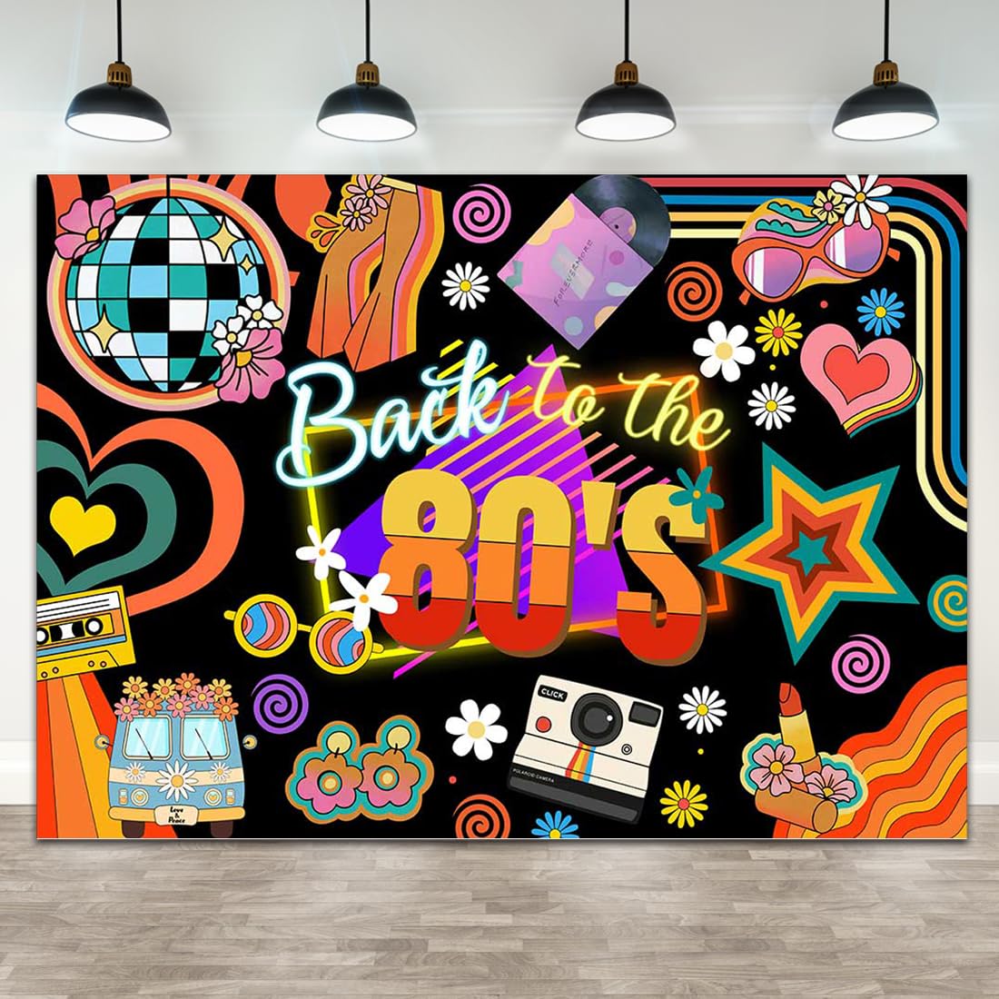 Wollmix 80s 80's Party Decorations Backdrop Banner Retro Back to The 80s Hip Hop Decor Photography Background Neon Glow in The Dark Supplies Sign 1980 Birthday Props Photo Booth Studio 7x5ft