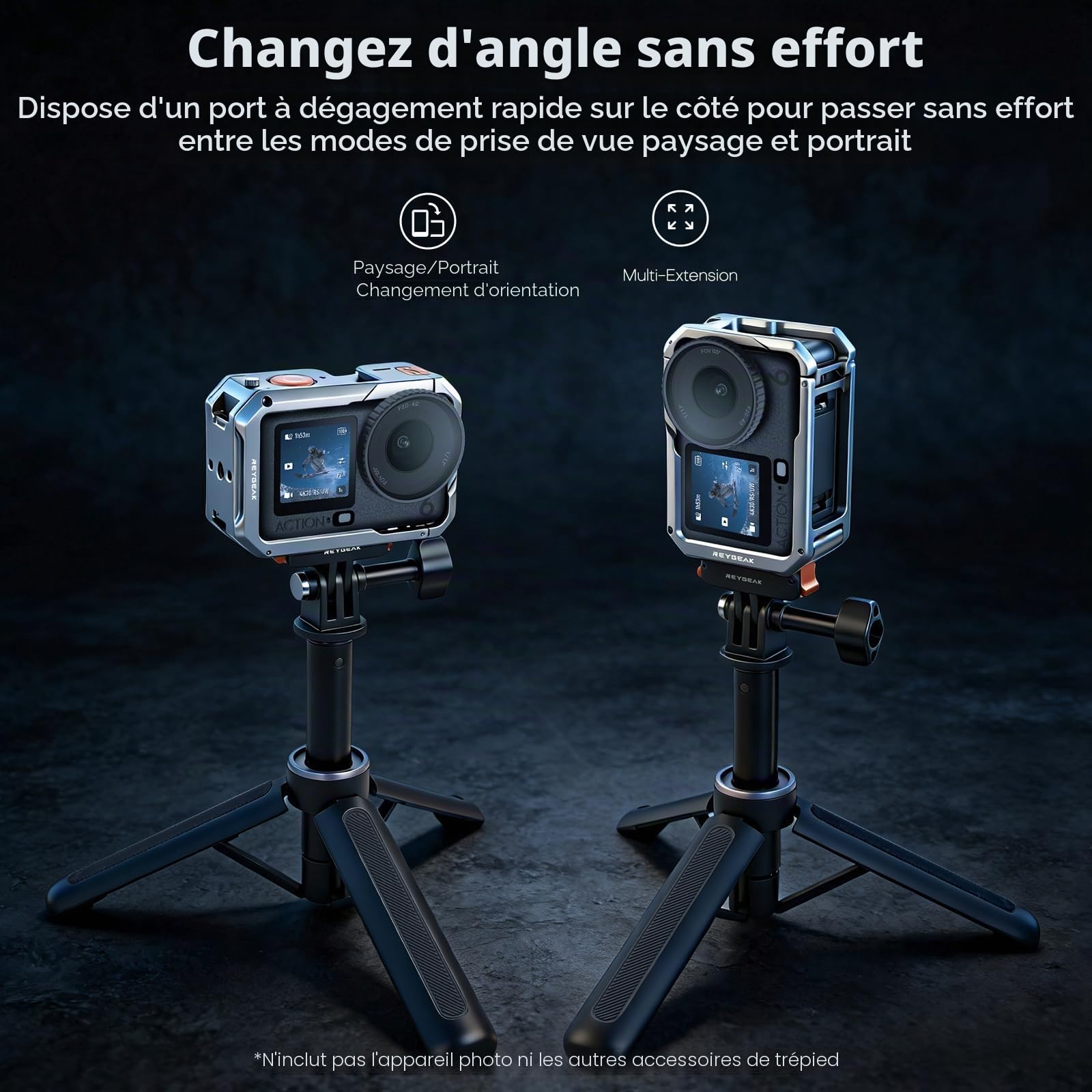 Reygeak Cage en métal ultra légère pour DJI Osmo Action 6, cadre aluminium avec vis 1/4", chaussure froide, support adaptateur dégagement rapide double griffes