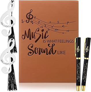 Thenshop 5 Pcs Christmas Music Lover Gifts for Women Men Music Teacher Appreciation Gifts Leather Notebook with Pens and 2 Bookmarks for Xmas Friend Musicians Piano Teacher Appreciation Birthday