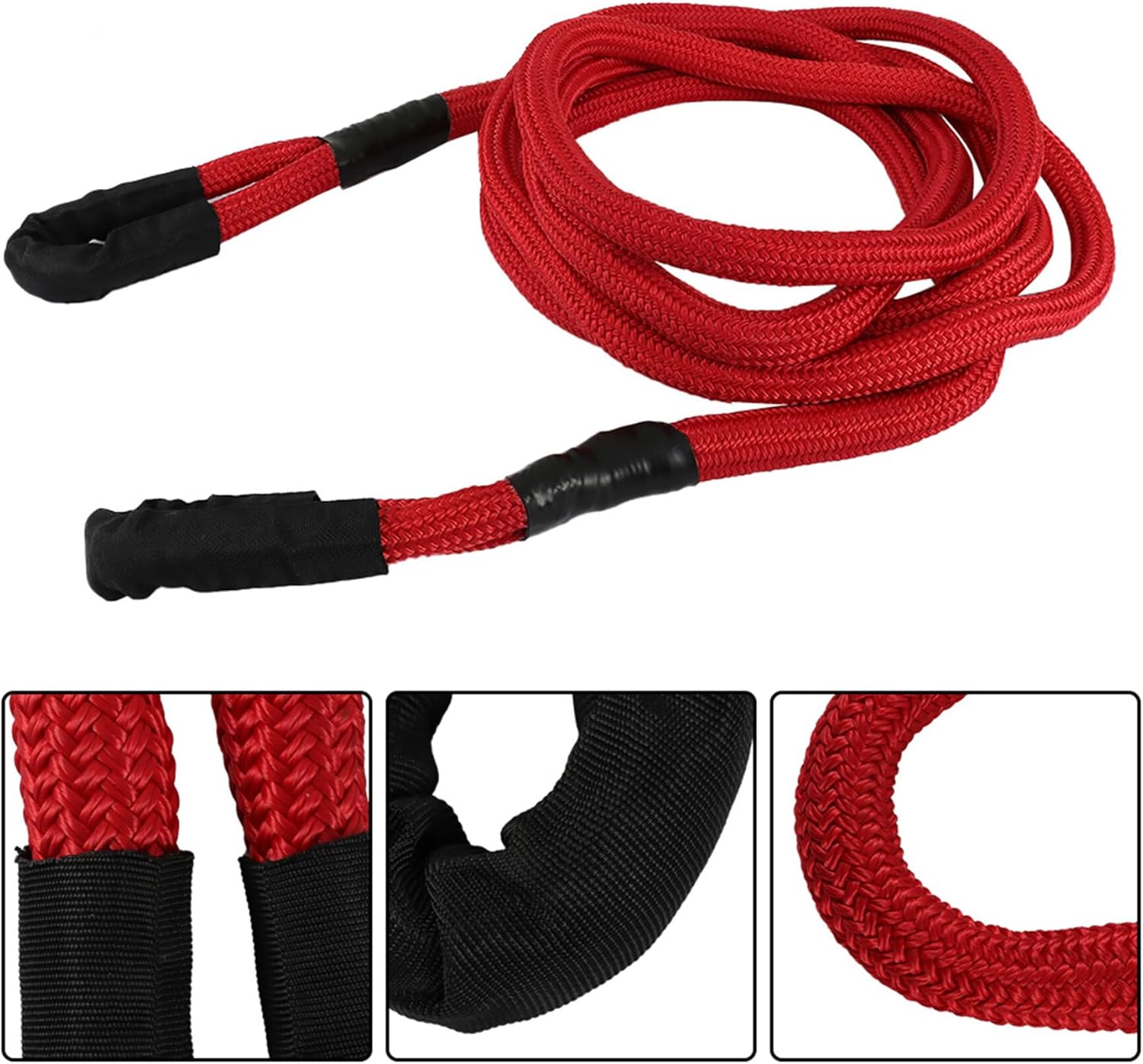 Red Kinetic Energy Truck Tow Recovery Rope 7/8 Inch x 21 Foot 21,970lbs Heavy Duty Nylon Double Braided Kinetic Energy Rope Replacement for Truck Off-Road Vehicle ATV UTV