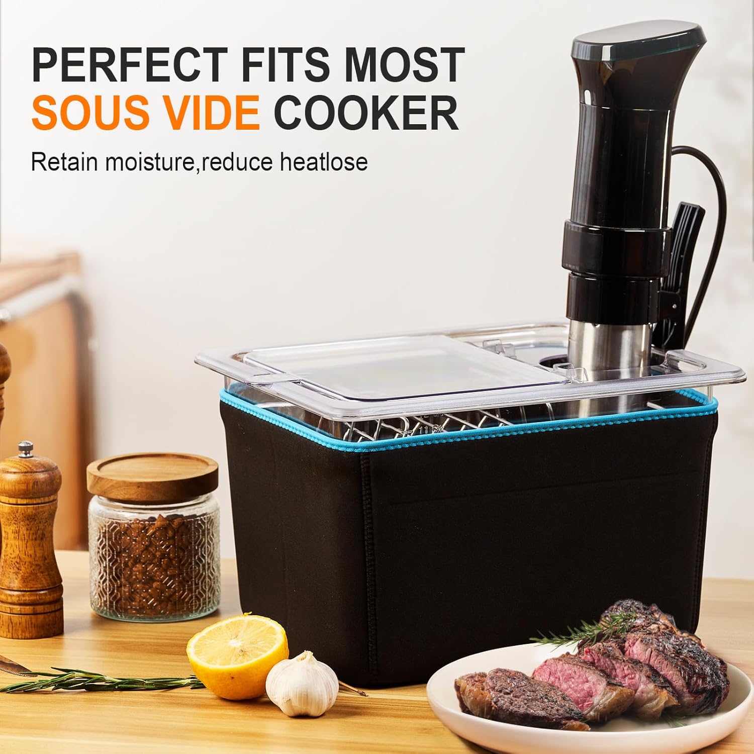 HOMENOTE Sous Vide Container 12 Quart with Universal Collapsible Hinged Lid,Complete Sous Vide Accessories Kit BPA Free,Compatible with Anova and Most Sous Vide Cookers（With Rack and Sleeve）