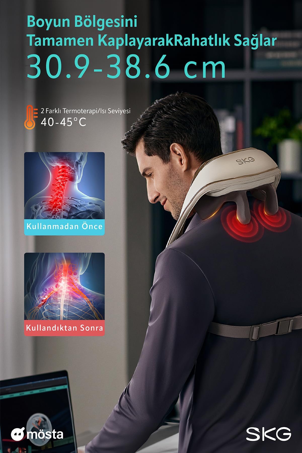 SKG H5 Mini Taşınabilir Omuz ve Boyun Masaj Aleti, Shiatsu Yoğurma Fonksiyonu, Isıtmalı Masaj, Yıkanabilir Kumaş, Kablosuz Tasarım, Type-C Şarjlı, Ev/Ofis/Araba Kullanımına Uygun